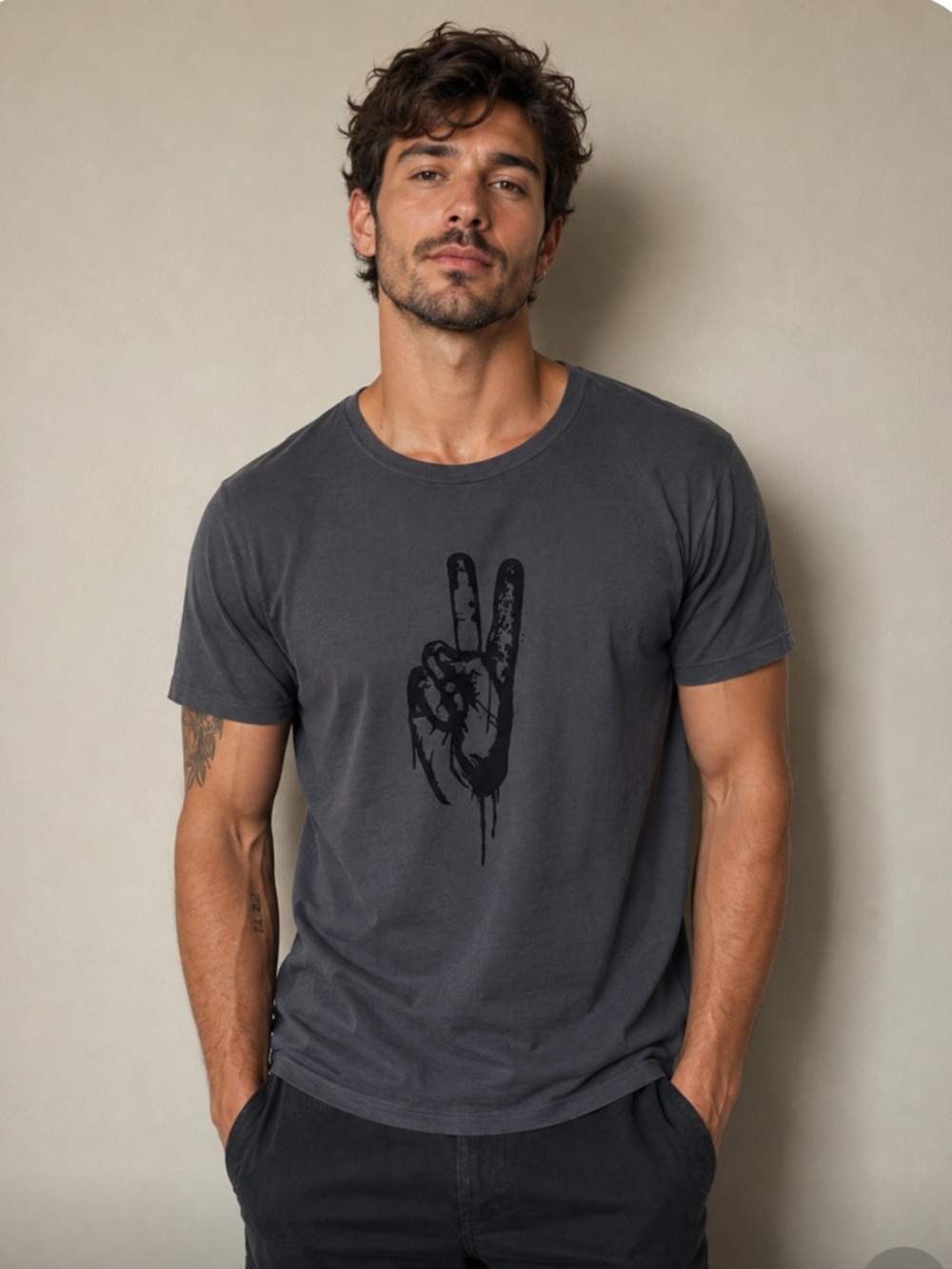 John Varvatos Cotton Peace Sign Tee T-Shirt in Grey L